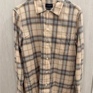 Club Monaco Beige and Gray Plaid Shirt